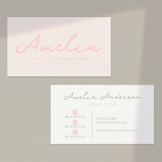 Pastell Pink Moderne Berufliche soziale Medien Visitenkarte