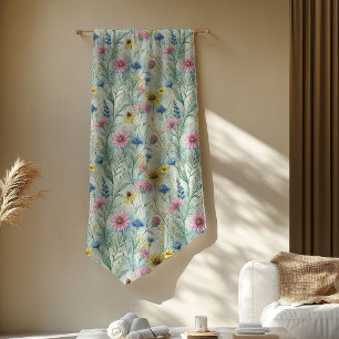 Pastell Pink Sage Green Wildblumen Boho Vibes Fleecedecke