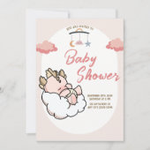 Pastell Pink Schlafen Cloud Baby Dragon Geburtstag Einladung (Vorderseite)