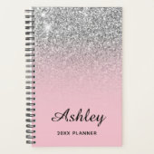 Pastell Pink Silver Glitzer Ombre Personalisiert Planer (Vorderseite)