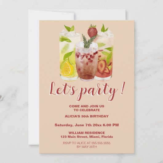 Pastell Pink Summer Cocktail Party Geburtstag Einladung (Vorderseite)