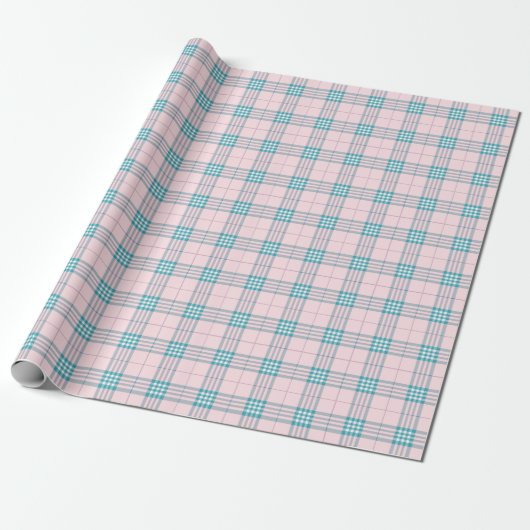 Pastell Pink und Aqua Blue Kariert Geschenkpapier (Ungerollt)