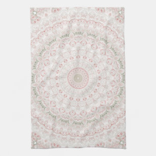 Pastell-Pink- und Grün-Mandala-Musterdesign Geschirrtuch