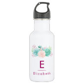 Pastell Pink und grüne BlumenBouquet mit Monogramm Trinkflasche (Vorderseite)
