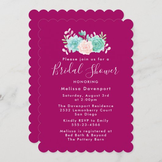 Pastell Pink und grünes Blumenmoquet Brautparty Einladung