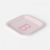 Pastell Pink und White Gingham Mit Monogramm Pappteller (Gewinkelt)