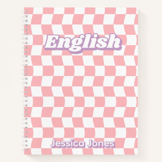 Pastell Pink White Checkerboard English School Notizblock (Vorderseite)