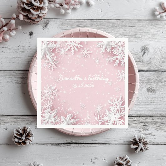 Pastell Pink Winter Wonderland Schneeflocke Serviette
