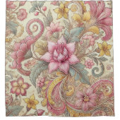 Pastell Pink Yellow Blue Boho Batik Floral Duschvorhang (Vorderseite)