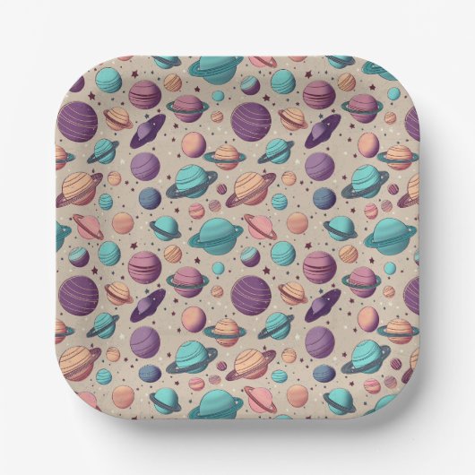 Pastell Planeten Pappteller (Vorderseite)