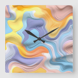 Pastell Plastische Flüssigkeit Abstrakt Quadratische Wanduhr