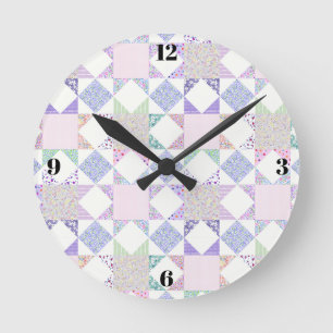 Pastell-Quilt-Uhr minimalistisches Nähzimmer-Dekor Runde Wanduhr