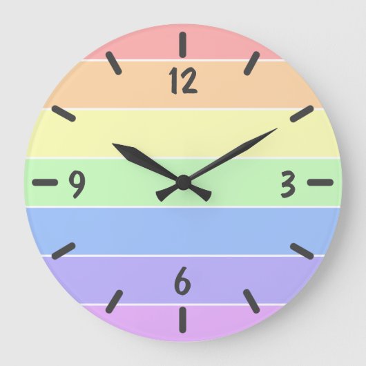 Pastell Rainbow Colorful Stripes Muster Große Clok Wanduhr (Vorderseite)