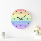 Pastell Rainbow Colorful Stripes Muster Große Clok Wanduhr (Zuhause)