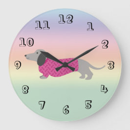 Pastell-Rainbow-Dackel Große Wanduhr