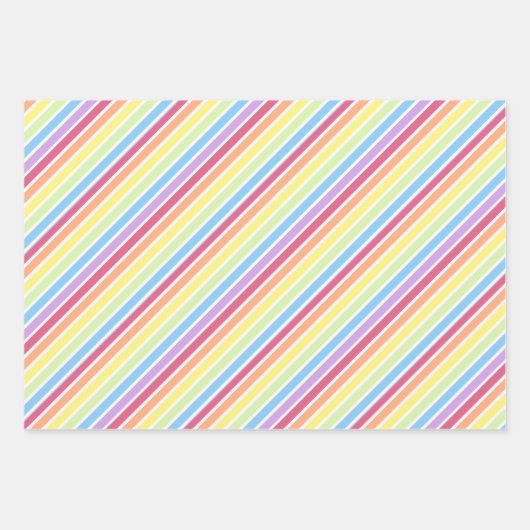 Pastell Rainbow Diagonal Stripes Lines Geschenkpapier Set (Vorderseite 3)