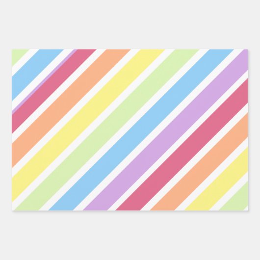 Pastell Rainbow Diagonal Stripes Lines Geschenkpapier Set (Vorderseite)