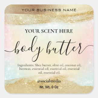 Pastell Rainbow Glitzer Gold Body Butter Quadratischer Aufkleber