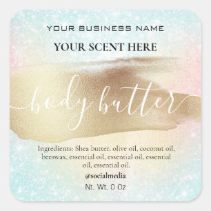 Pastell Rainbow Glitzer Gold Body Butter Quadratischer Aufkleber