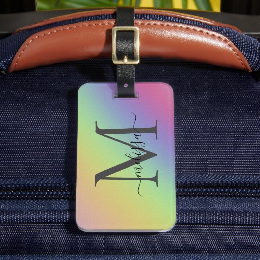 Pastell Rainbow Monogramm Name Gepäckanhänger (Vorderseite Insitu 2)