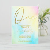 Pastell rainbow ombre erste Geburtstagsparty Einladung (Stehend Vorderseite)
