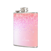 Pastell Rainbow Pink Gold Lila Glitzer Monogramm Flachmann (Links)