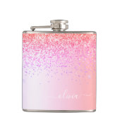 Pastell Rainbow Pink Gold Lila Glitzer Monogramm Flachmann (Vorderseite)