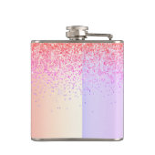 Pastell Rainbow Pink Gold Lila Glitzer Monogramm Flachmann (Rückseite)