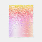 Pastell Rainbow Pink Gold Lila Glitzer Monogramm Fleecedecke (Vorderseite)