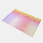 Pastell Rainbow Pink Gold Lila Glitzer Monogramm Fußmatte (Schrägansicht)