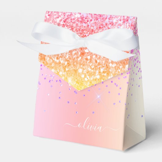 Pastell Rainbow Pink Gold Lila Glitzer Monogramm Geschenkschachtel (Vorderseite)