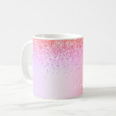 Pastell Rainbow Pink Gold Lila Glitzer Monogramm Kaffeetasse (Vorderseite Links)