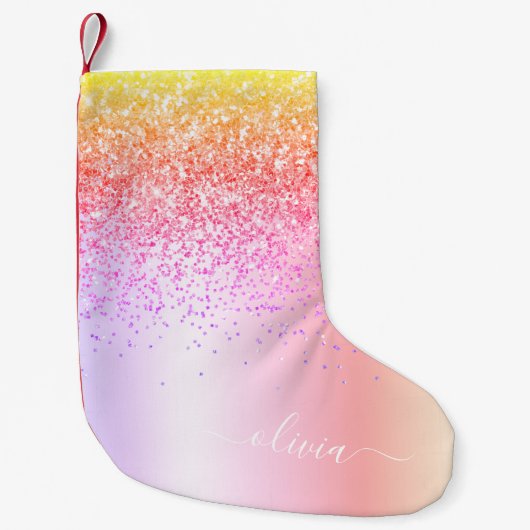 Pastell Rainbow Pink Gold Lila Glitzer Monogramm Kleiner Weihnachtsstrumpf (Vorderseite)