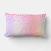 Pastell Rainbow Pink Gold Lila Glitzer Monogramm Lendenkissen (Vorderseite)
