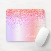 Pastell Rainbow Pink Gold Lila Glitzer Monogramm Mousepad (Mit Mouse)