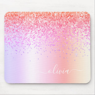 Pastell Rainbow Pink Gold Lila Glitzer Monogramm Mousepad