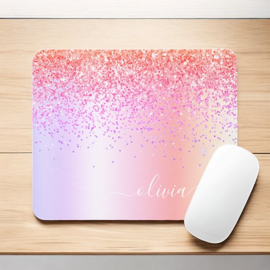 Pastell Rainbow Pink Gold Lila Glitzer Monogramm Mousepad