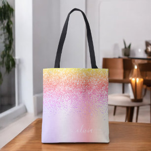 Pastell Rainbow Pink Gold Lila Glitzer Monogramm Tasche