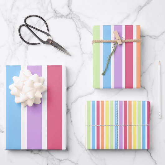 Pastell Rainbow Vertical Stripes Lines Geschenkpapier Set (Vorderseite)