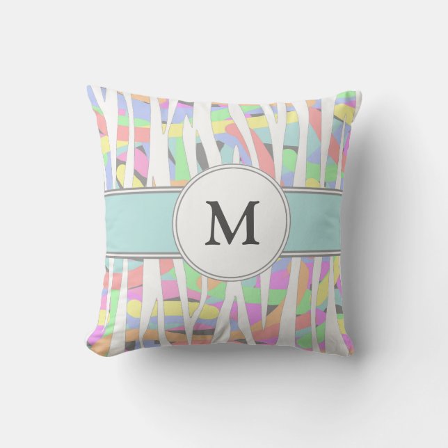 Pastell Rainbow Zebra Print Custom Monogram Kissen (Vorderseite)