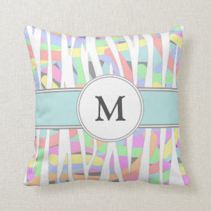 Pastell Rainbow Zebra Print Custom Monogram Kissen