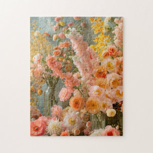 Pastell-Ranunculus-, Freesien- und Dahliensträuße Puzzle