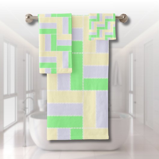 Pastell Rectangle Muster Weiße gestrichelte Linien Badhandtuch Set