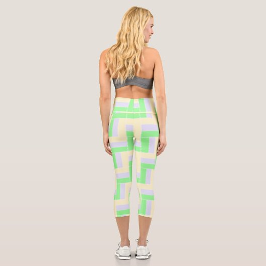 Pastell Rectangle Muster Weiße gestrichelte Linien Capri Leggings (Rückseite)