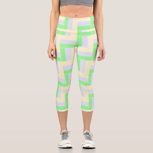 Pastell Rectangle Muster Weiße gestrichelte Linien Capri Leggings (Vorderseite)