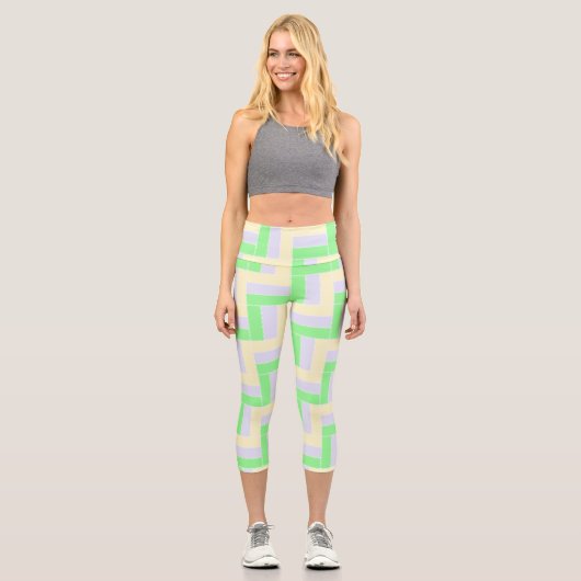 Pastell Rectangle Muster Weiße gestrichelte Linien Capri Leggings (Vorderseite)
