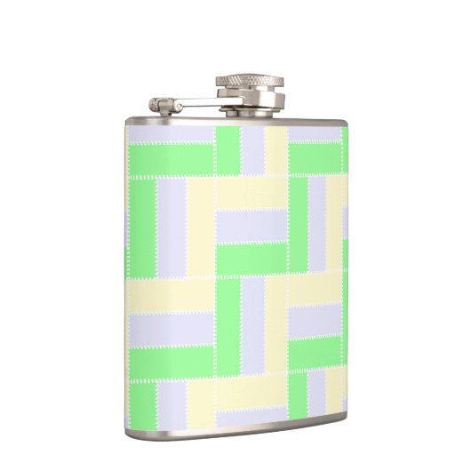 Pastell Rectangle Muster Weiße gestrichelte Linien Flachmann (Rechts)