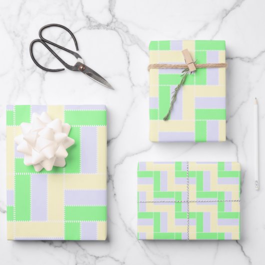 Pastell Rectangle Muster Weiße gestrichelte Linien Geschenkpapier Set (Vorderseite)