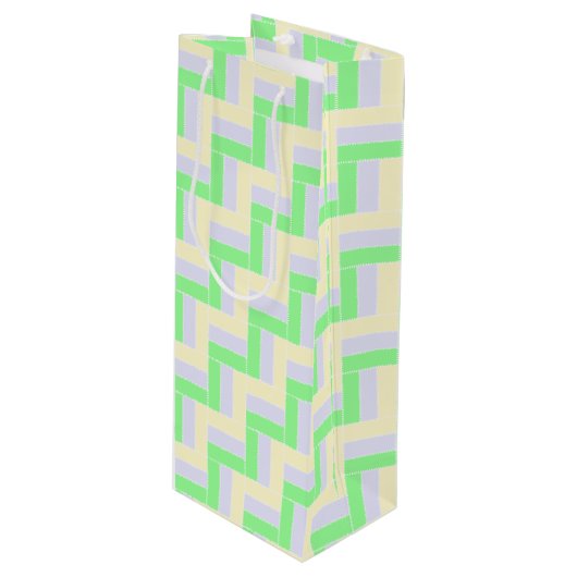 Pastell Rectangle Muster Weiße gestrichelte Linien Geschenktüte Für Weinflaschen (Vorderseite Schrägansicht)