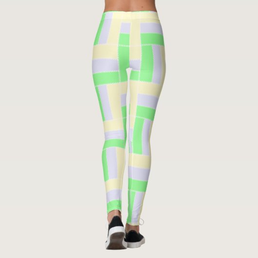Pastell Rectangle Muster Weiße gestrichelte Linien Leggings (Rückseite)